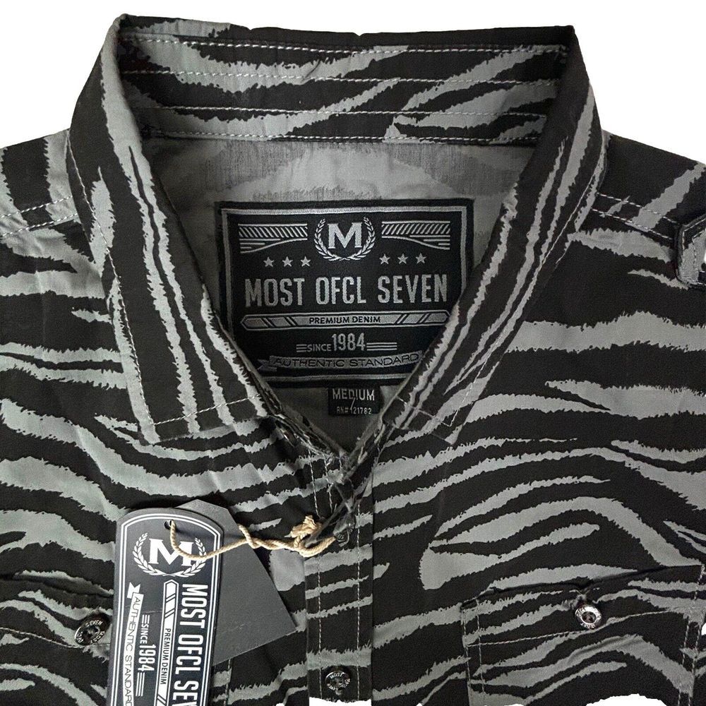 Most Official Seven MO7 Shirt Camo Mens Medium Short Sleeve Button Pockets NWT‎